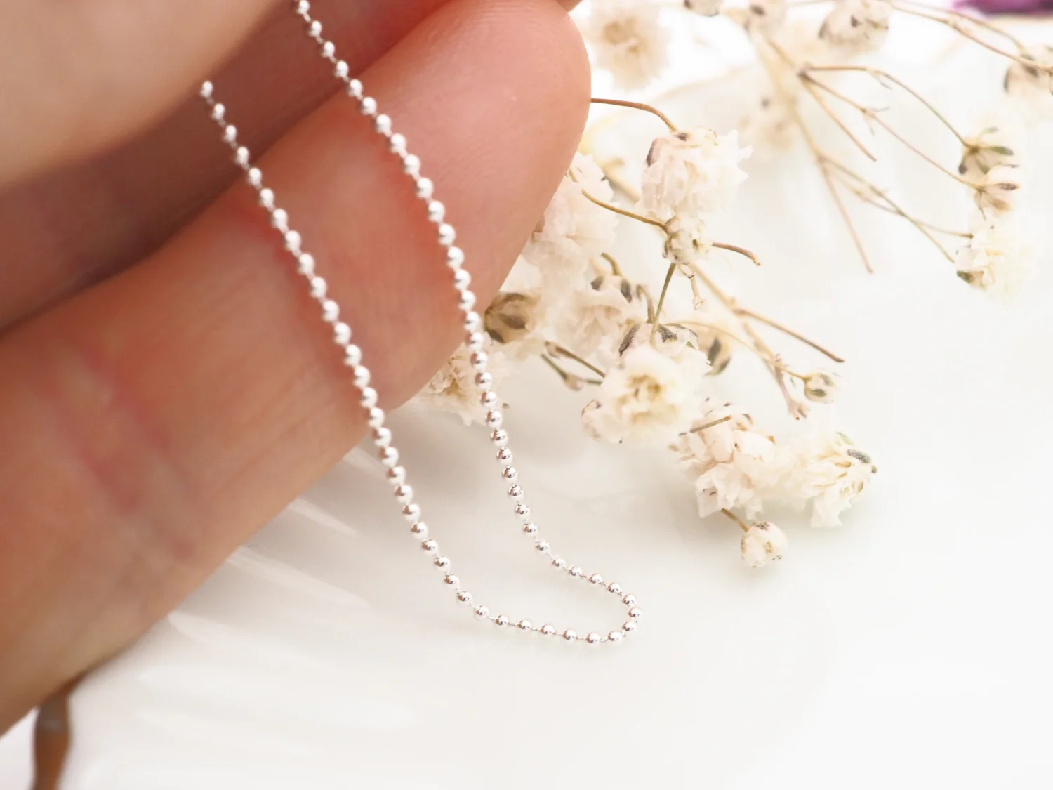 Srebrny łańcuszek kulkowy 42cm